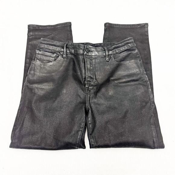 Good American Straight Leg Denim Jeans Black Coated K103 GS001T Size 14/32 - Picture 4 of 10